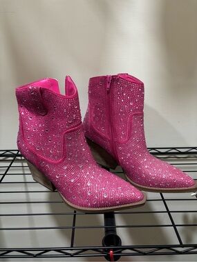 Very G Hot Pink Rhinestone Ankle Booties